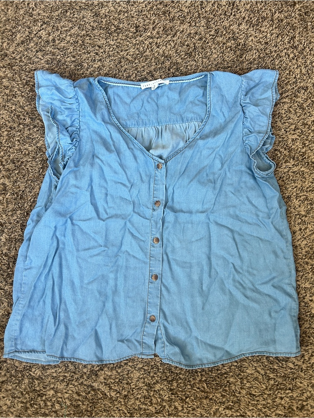 Light Blue Ruffle Sleeve Button-Front Top